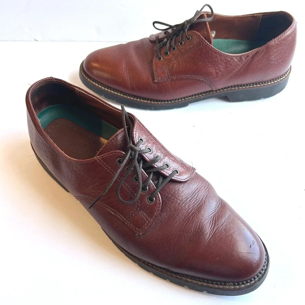 H.S.‎ Trask Bison Oxfords Mens 10 Pebbled Leather Brown Derby Gallatin USA Made